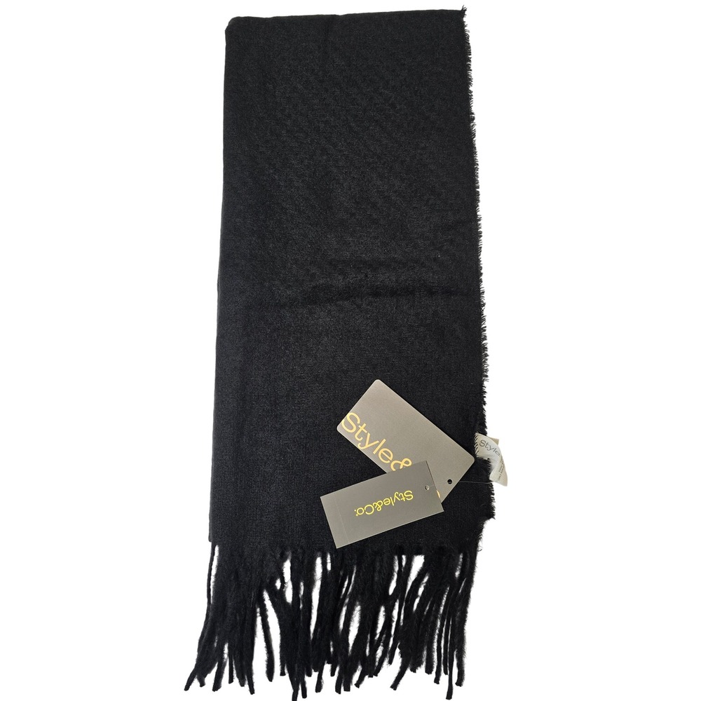 Style & Co Black Fringe Scarf Solid Soft Winter Wrap One Size NWT